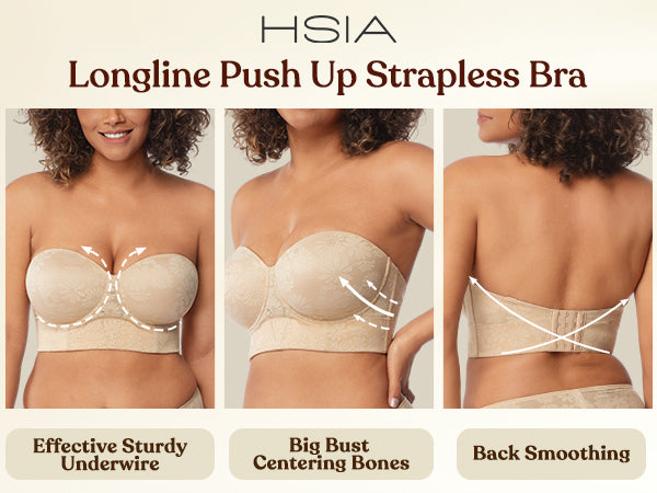 Daisy Lightly Padded Longline Underwire Strapless Balconette Bra - HSIA