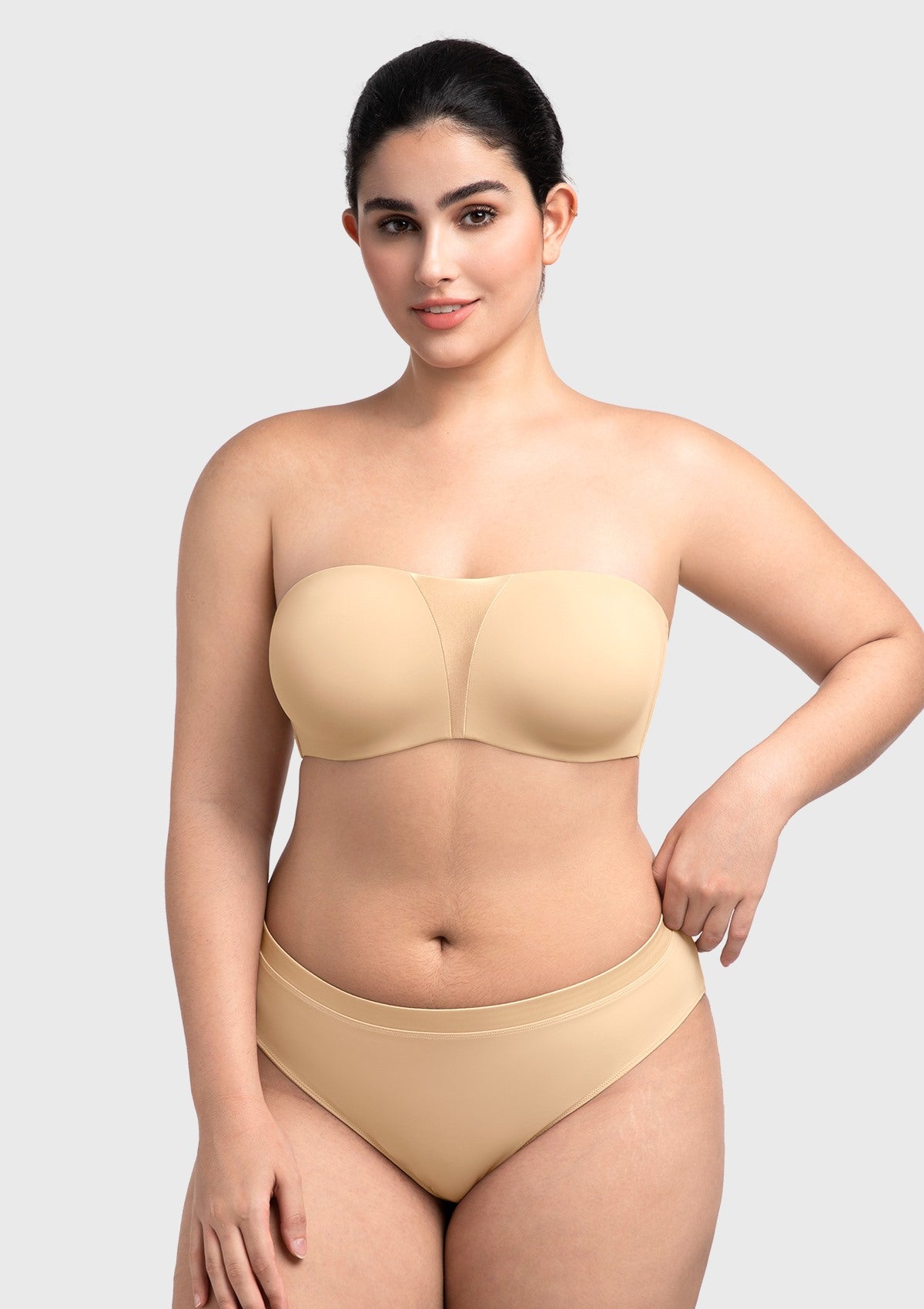 Fiery Unlined Seamless Comfort Underwire Plus Size Bandeau Strapless Coffee Bra - HSIA
