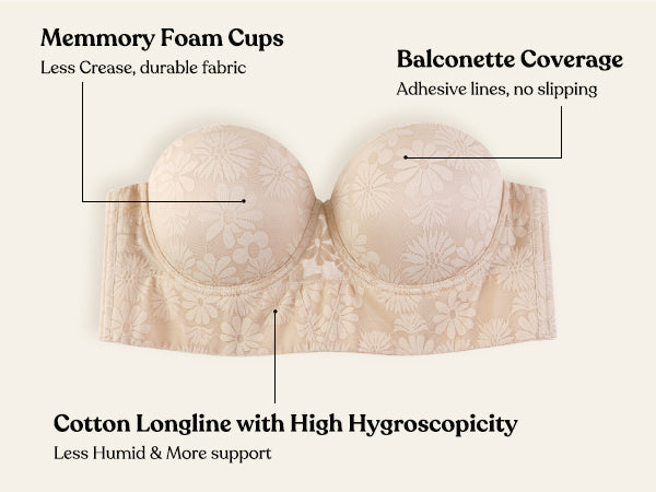 Daisy Lightly Padded Longline Underwire Strapless Balconette Bra - HSIA