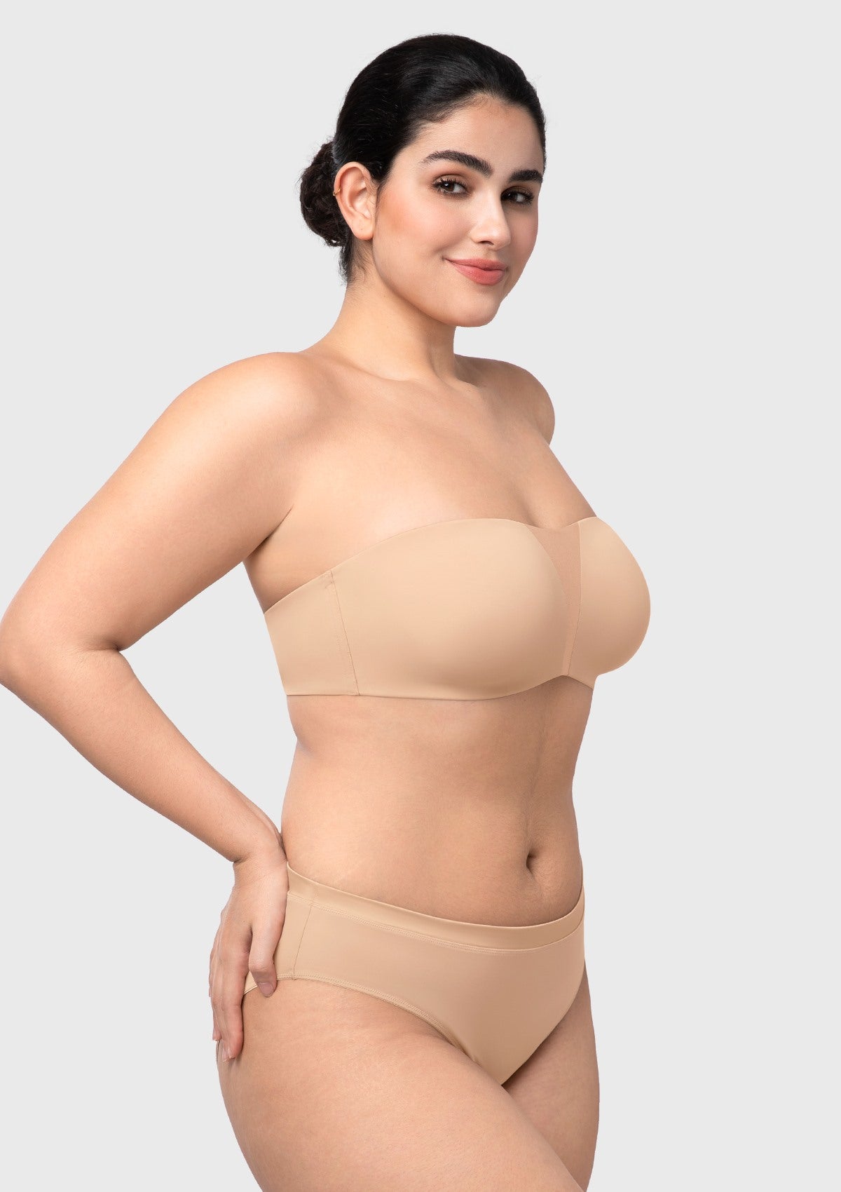 Fiery Unlined Seamless Comfort Underwire Plus Size Bandeau Strapless Coffee Bra - HSIA