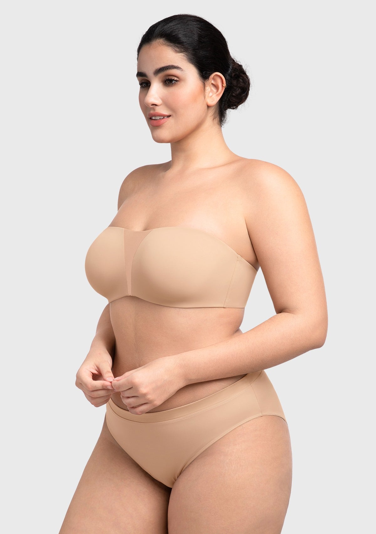 Fiery Unlined Seamless Comfort Underwire Plus Size Bandeau Strapless Coffee Bra - HSIA