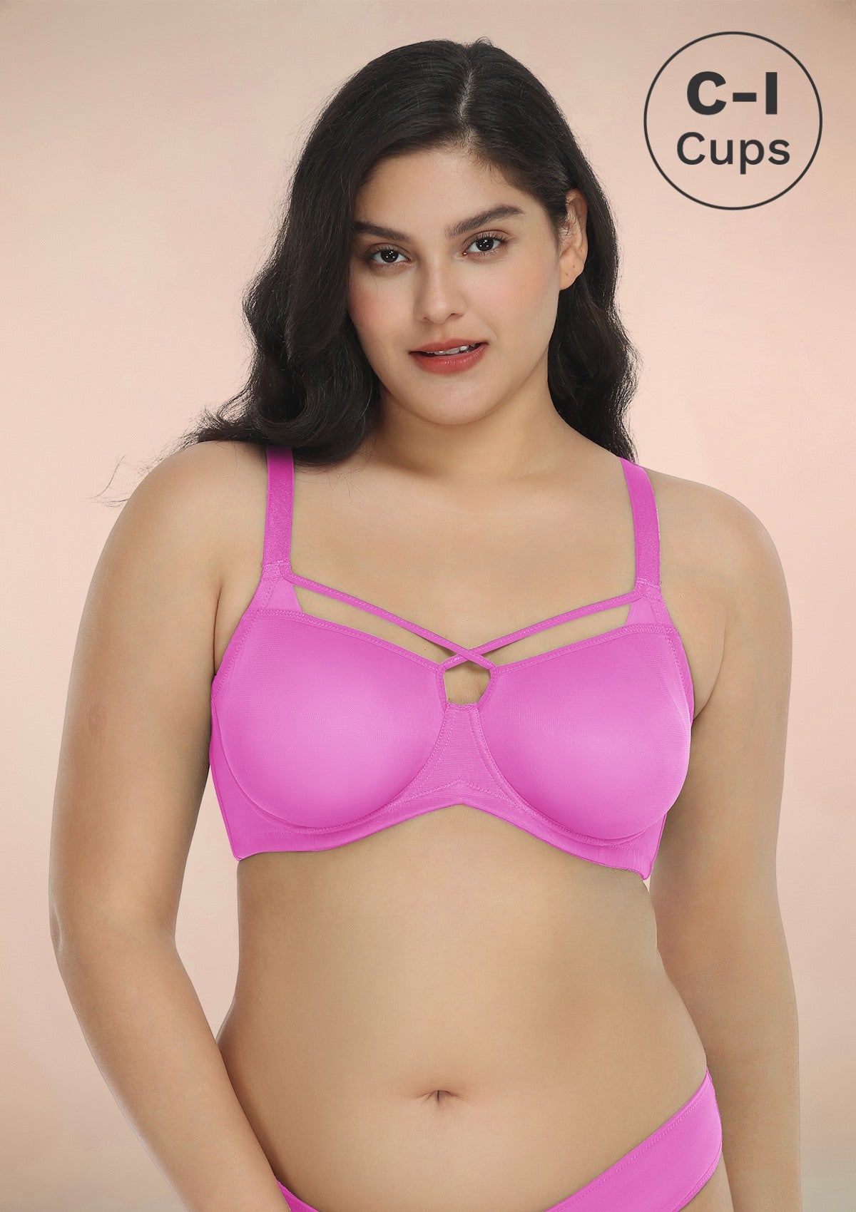 Billie Cross Front Strap Barbie Pink Smooth Sheer Mesh Underwire Bra - HSIA
