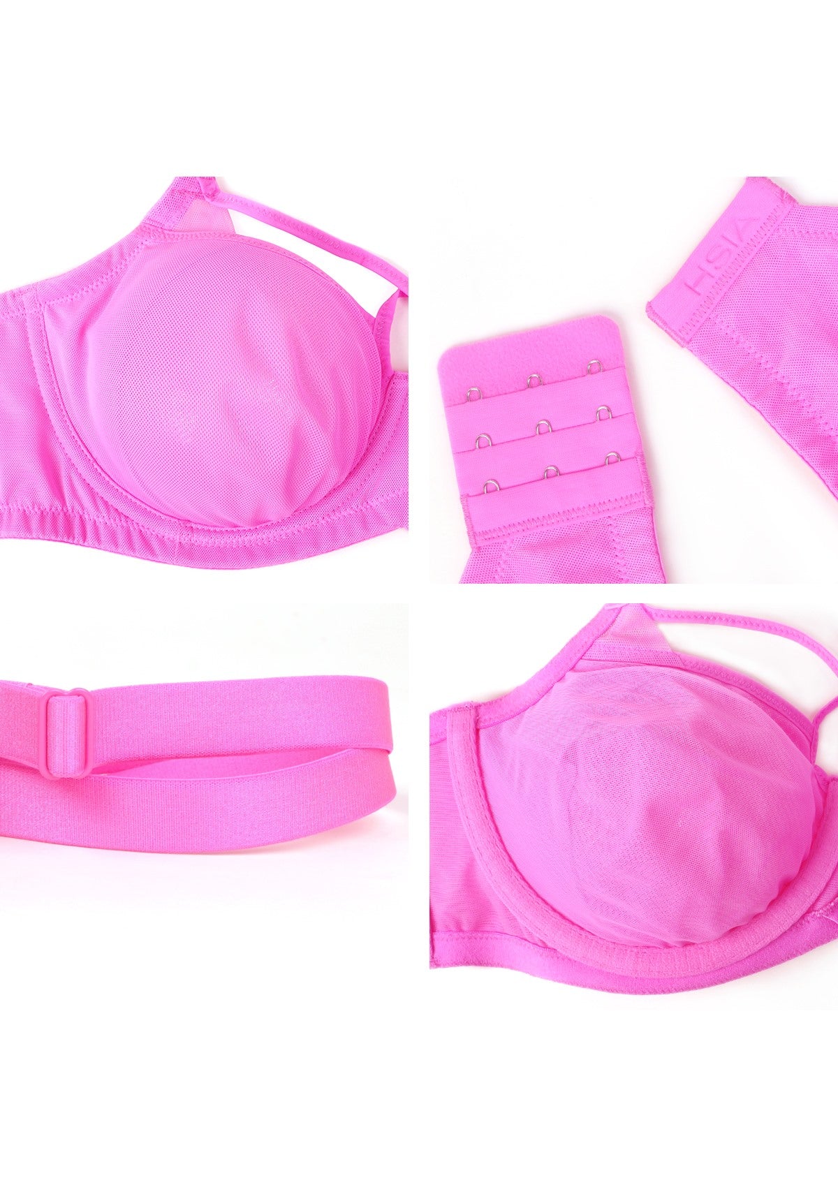 Billie Cross Front Strap Barbie Pink Smooth Sheer Mesh Underwire Bra - HSIA