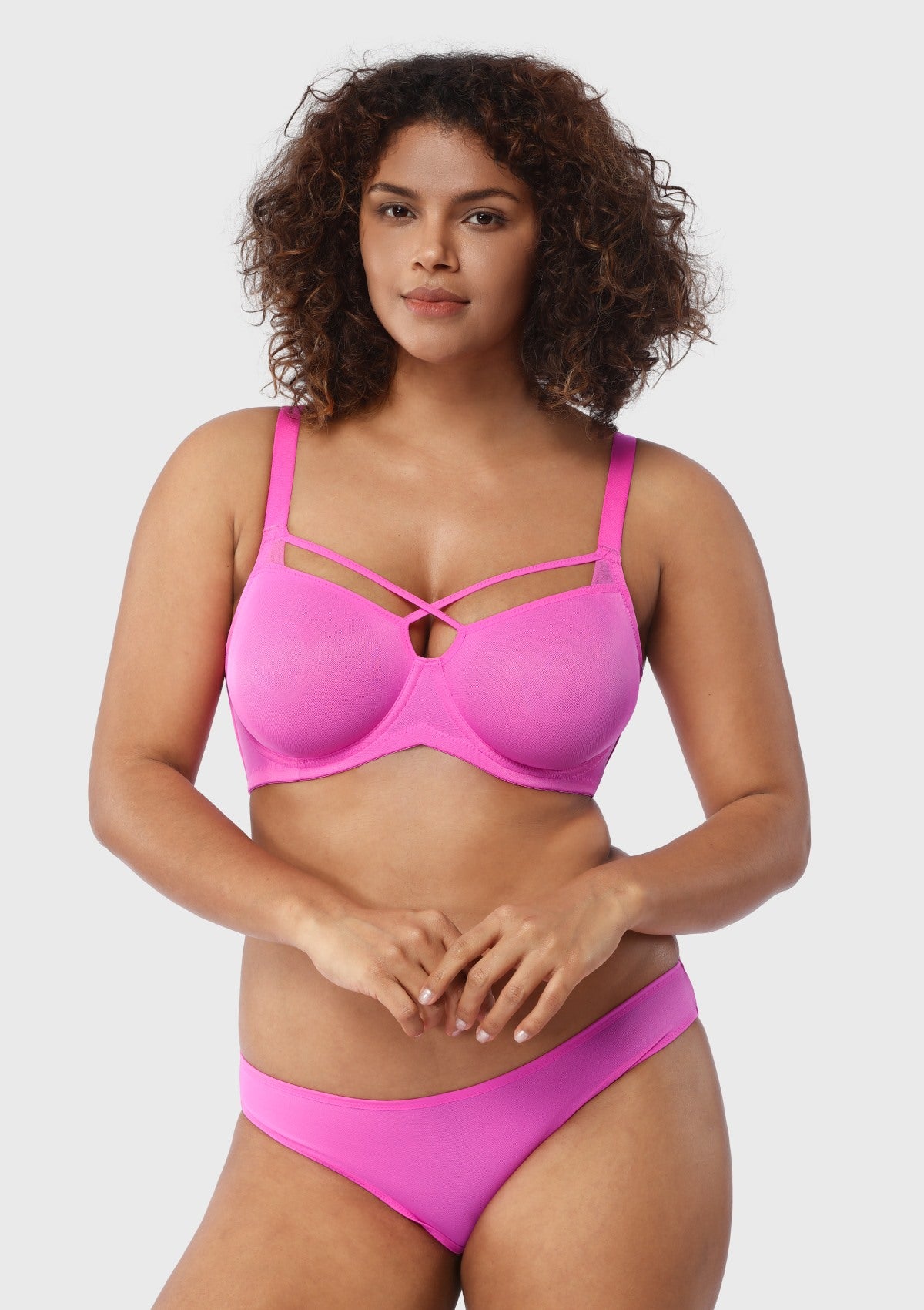 Billie Cross Front Strap Barbie Pink Smooth Sheer Mesh Underwire Bra - HSIA