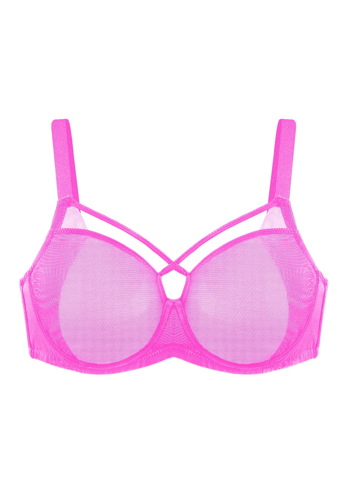 Billie Cross Front Strap Barbie Pink Smooth Sheer Mesh Underwire Bra - HSIA
