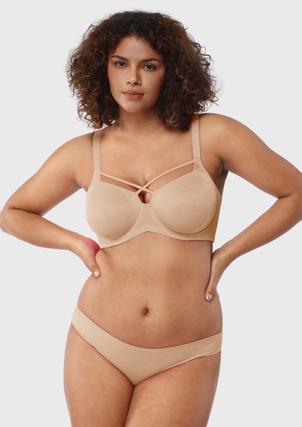 Billie Cross Front Strap Barbie Pink Smooth Sheer Mesh Underwire Bra - HSIA
