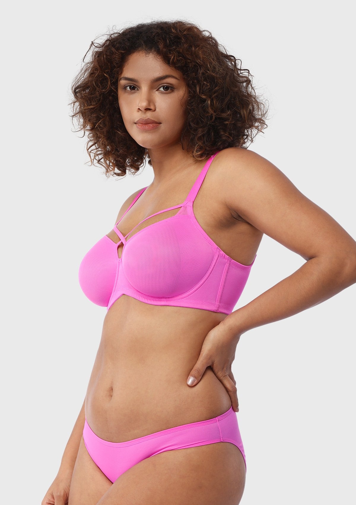 Billie Cross Front Strap Barbie Pink Smooth Sheer Mesh Underwire Bra - HSIA