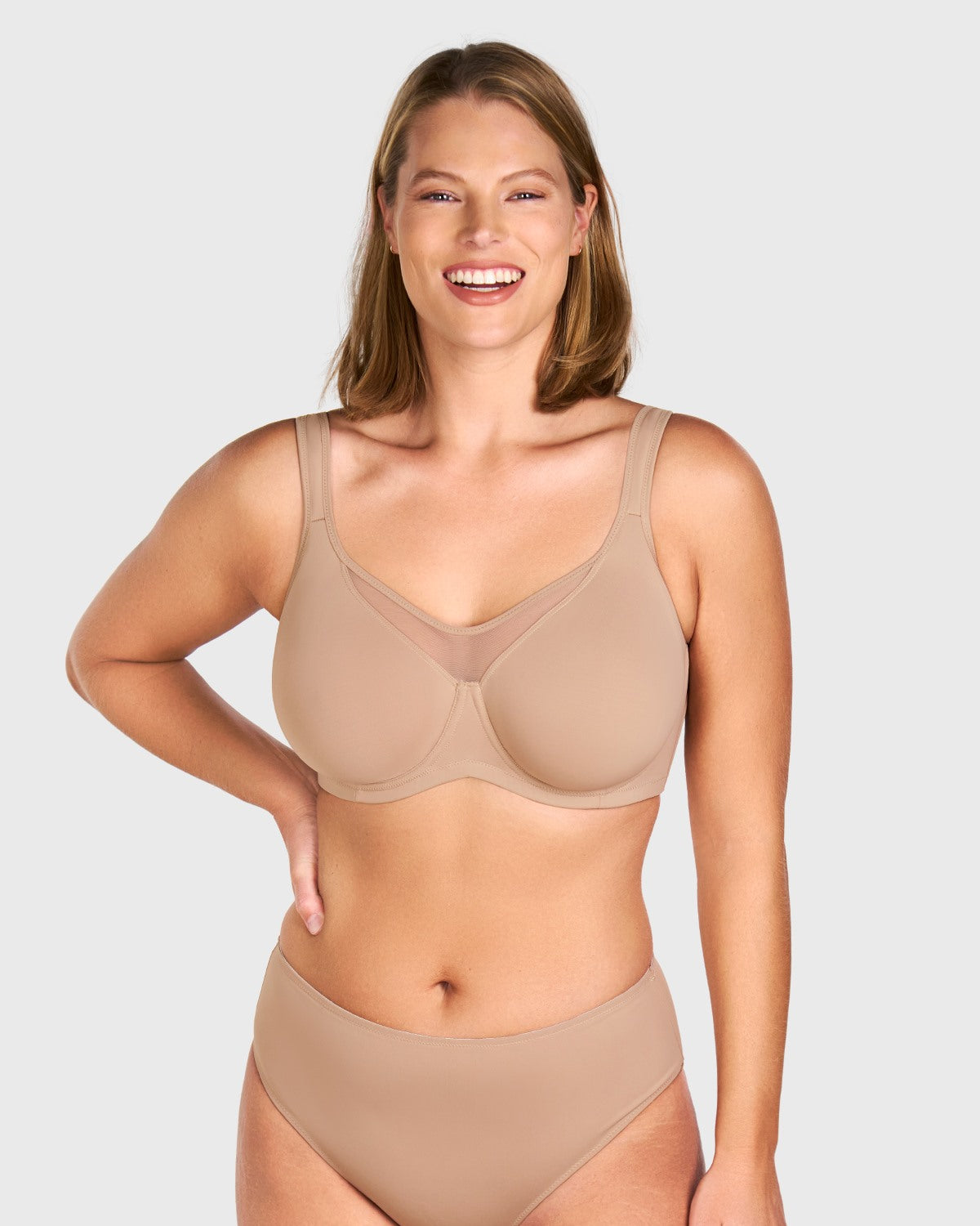 (Cardi B recommends)CoolComfort Natural Nude Smoothing Unlined Underwire Minimizer Bra - HSIA