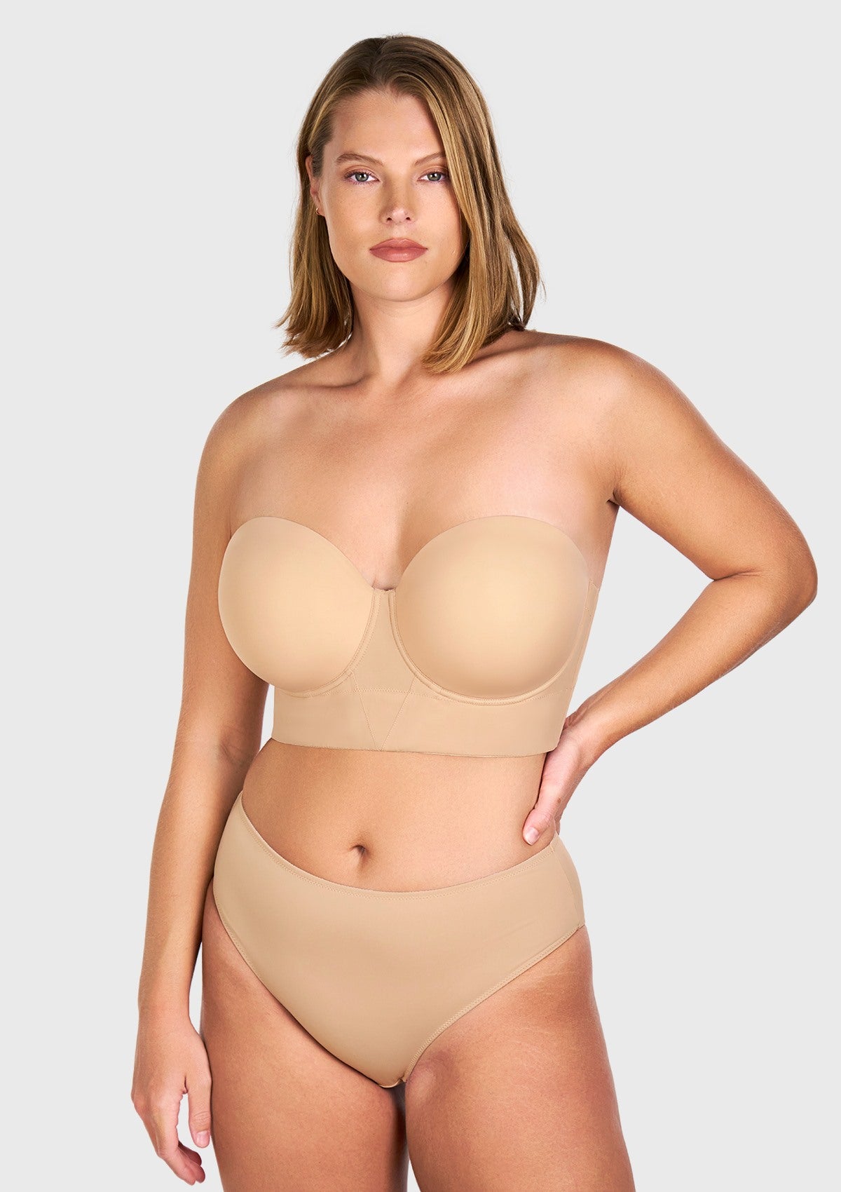 Daisy Smooth Lace Lightly Padded Longline Underwire Strapless Balconette Bra - HSIA
