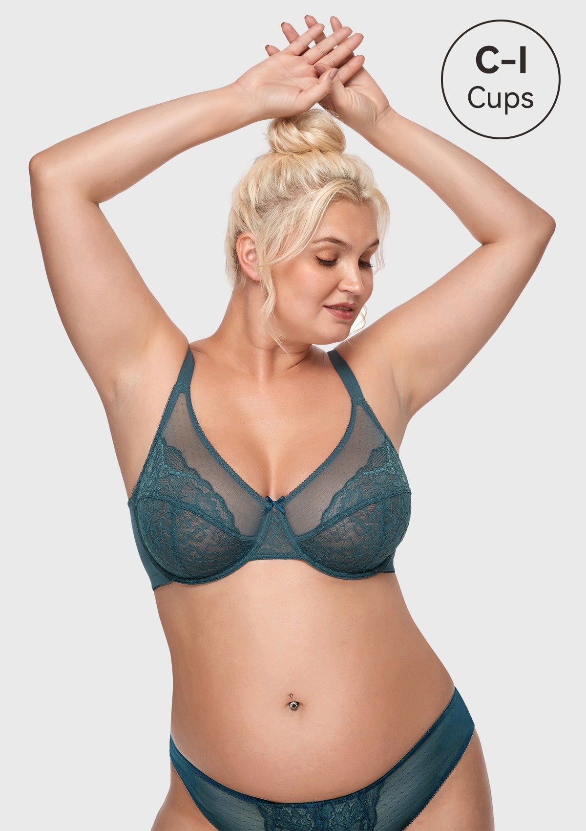 (Cardi B recommends)HSIA Enchante Lace Soft Mesh Blue Unlined Underwire Bra - HSIA