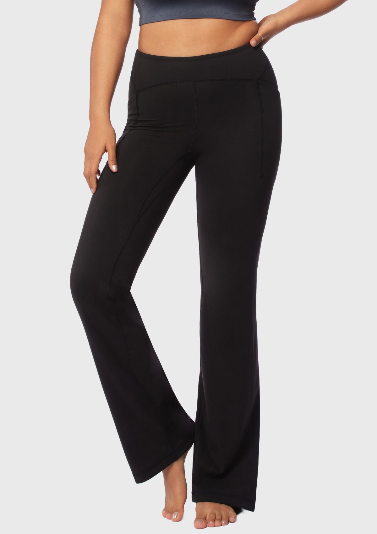 LEAPX High-Waisted Stretch Bootcut Yoga Pants Workout Leggings With Pockets - HSIA