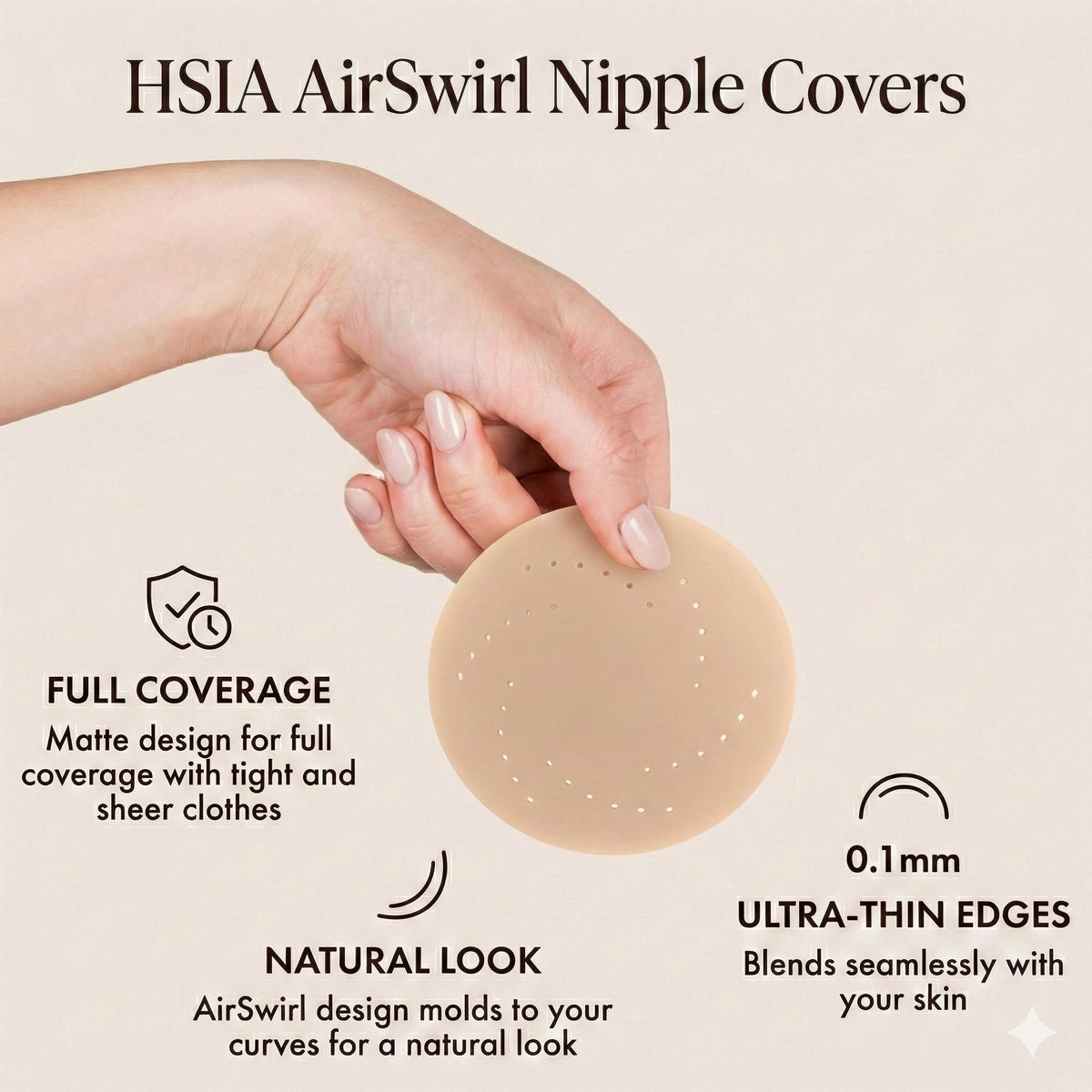HSIA AirSwirl Breathable Ultra Thin 0.1mm Invisible Food-Grade Silicone Nipple Covers Hypoallergenic Reusable Seamless Pasties for Large Breasts DDD Cup - HSIA