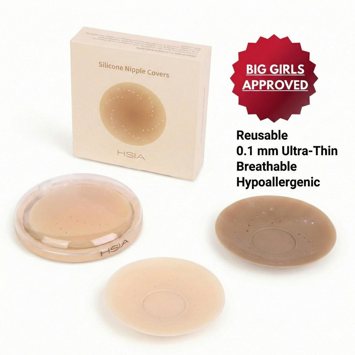 HSIA AirSwirl Breathable Ultra Thin 0.1mm Invisible Food-Grade Silicone Nipple Covers Hypoallergenic Reusable Seamless Pasties for Large Breasts DDD Cup - HSIA