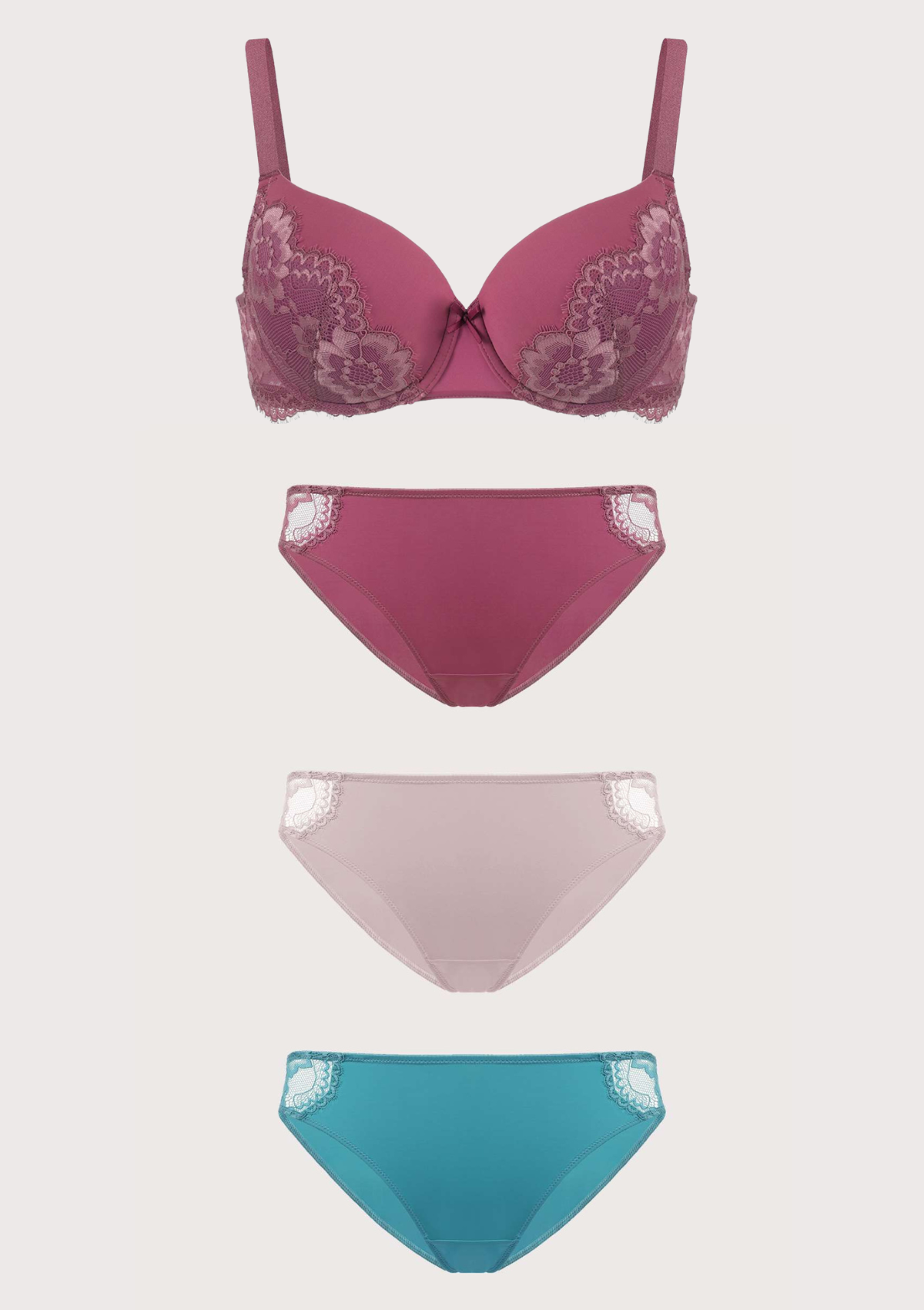 Lovelush Flower Trim Padded Underwire Bra Bundle - HSIA