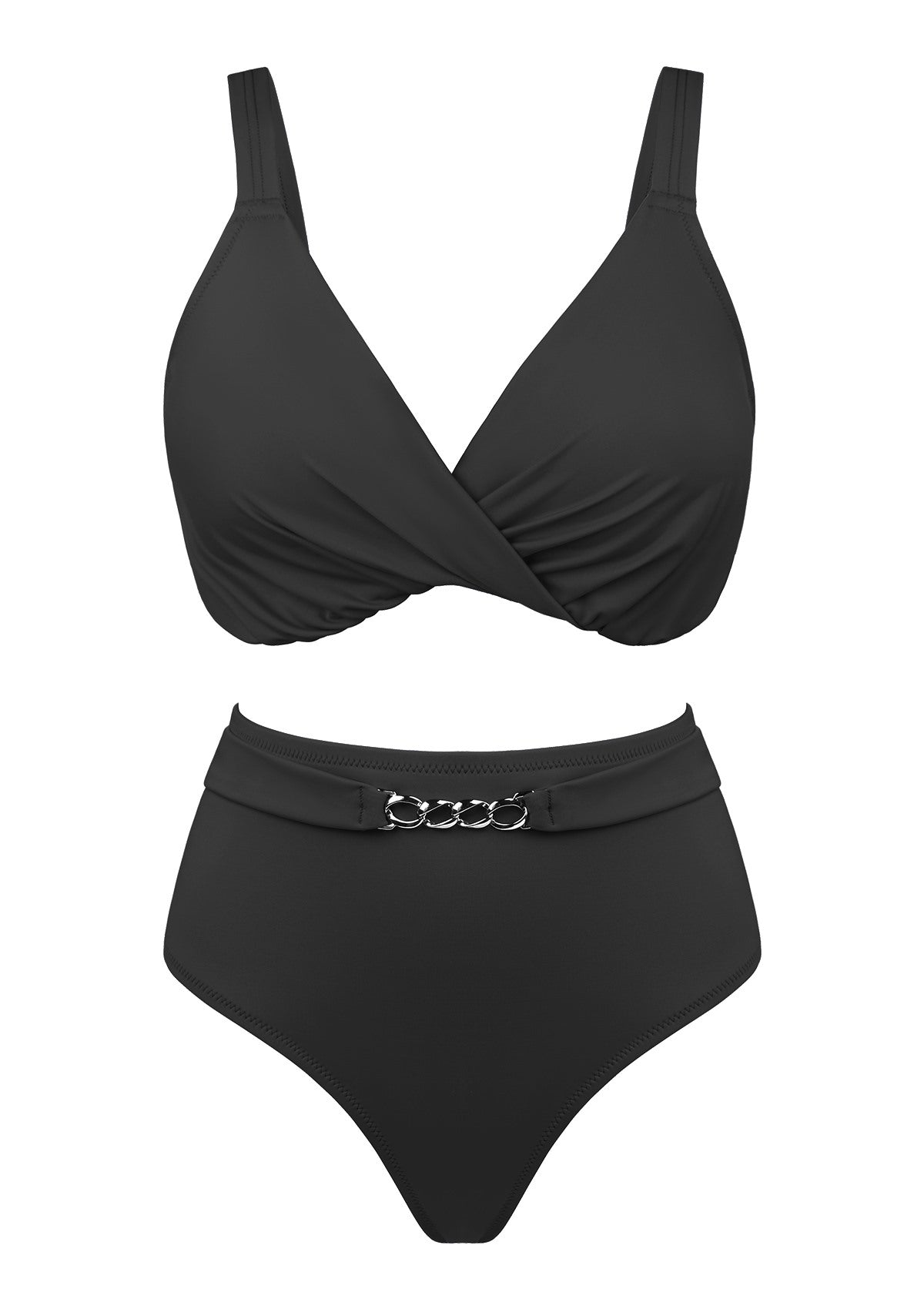 Ruched Crisscross Front Underwire Swim Bikini Set - HSIA