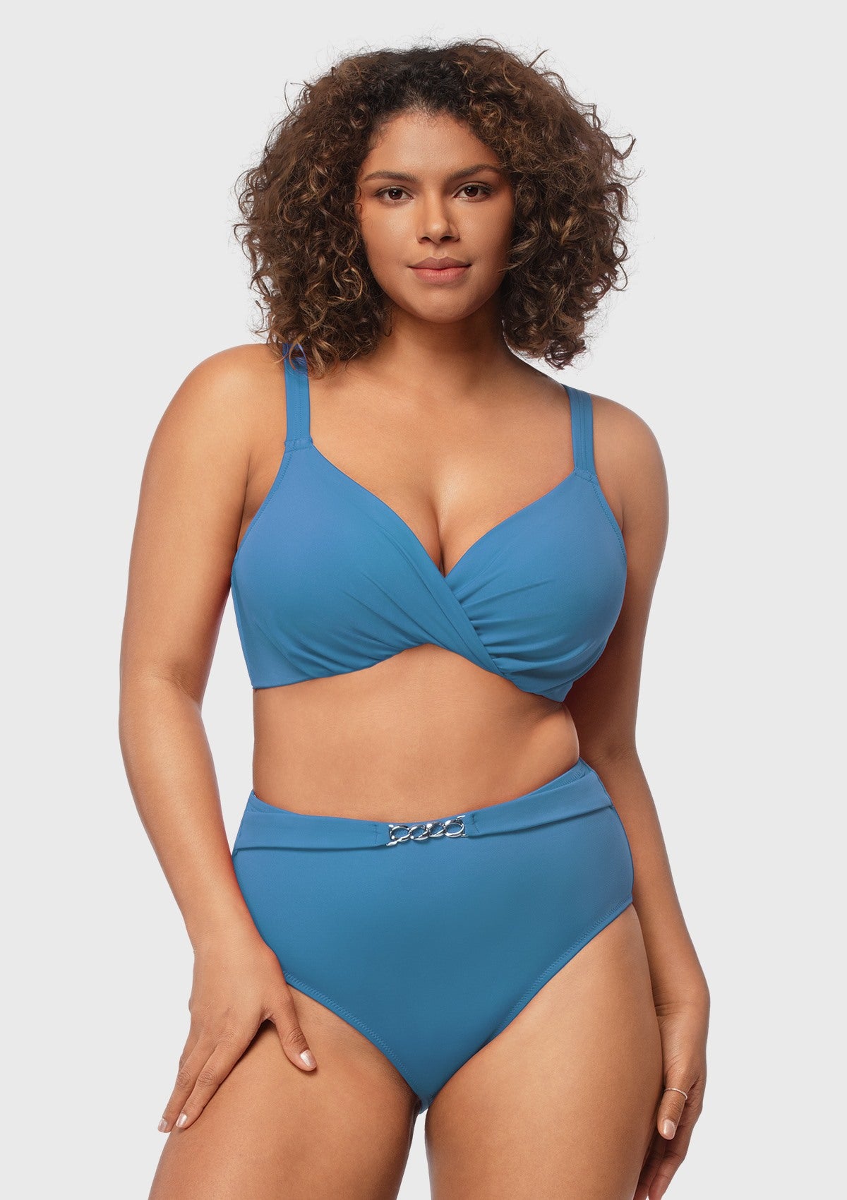 Momship Ruched Crisscross Front Underwire Swim Bikini Set - HSIA