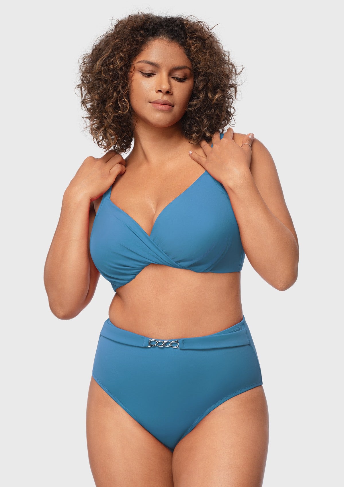 Momship Ruched Crisscross Front Underwire Swim Bikini Set - HSIA