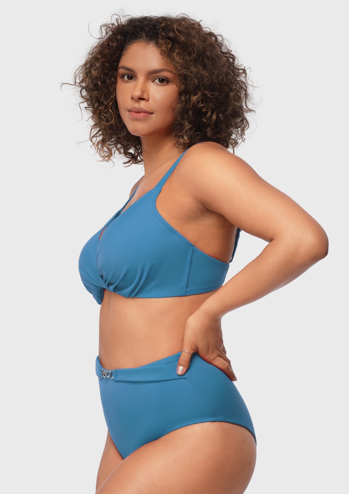Momship Ruched Crisscross Front Underwire Swim Bikini Set - HSIA