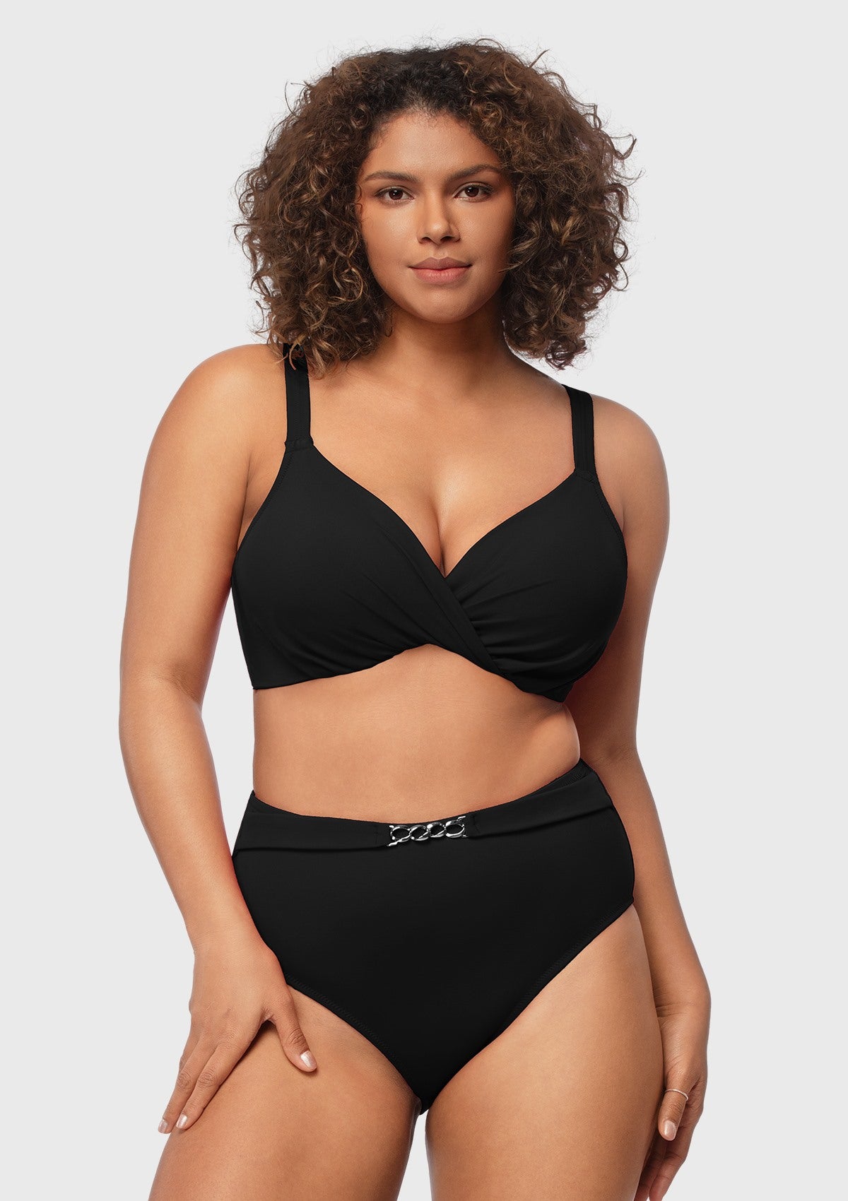 Ruched Crisscross Front Underwire Swim Bikini Set - HSIA