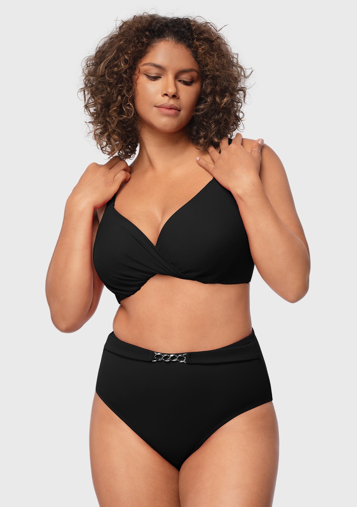 Ruched Crisscross Front Underwire Swim Bikini Set - HSIA