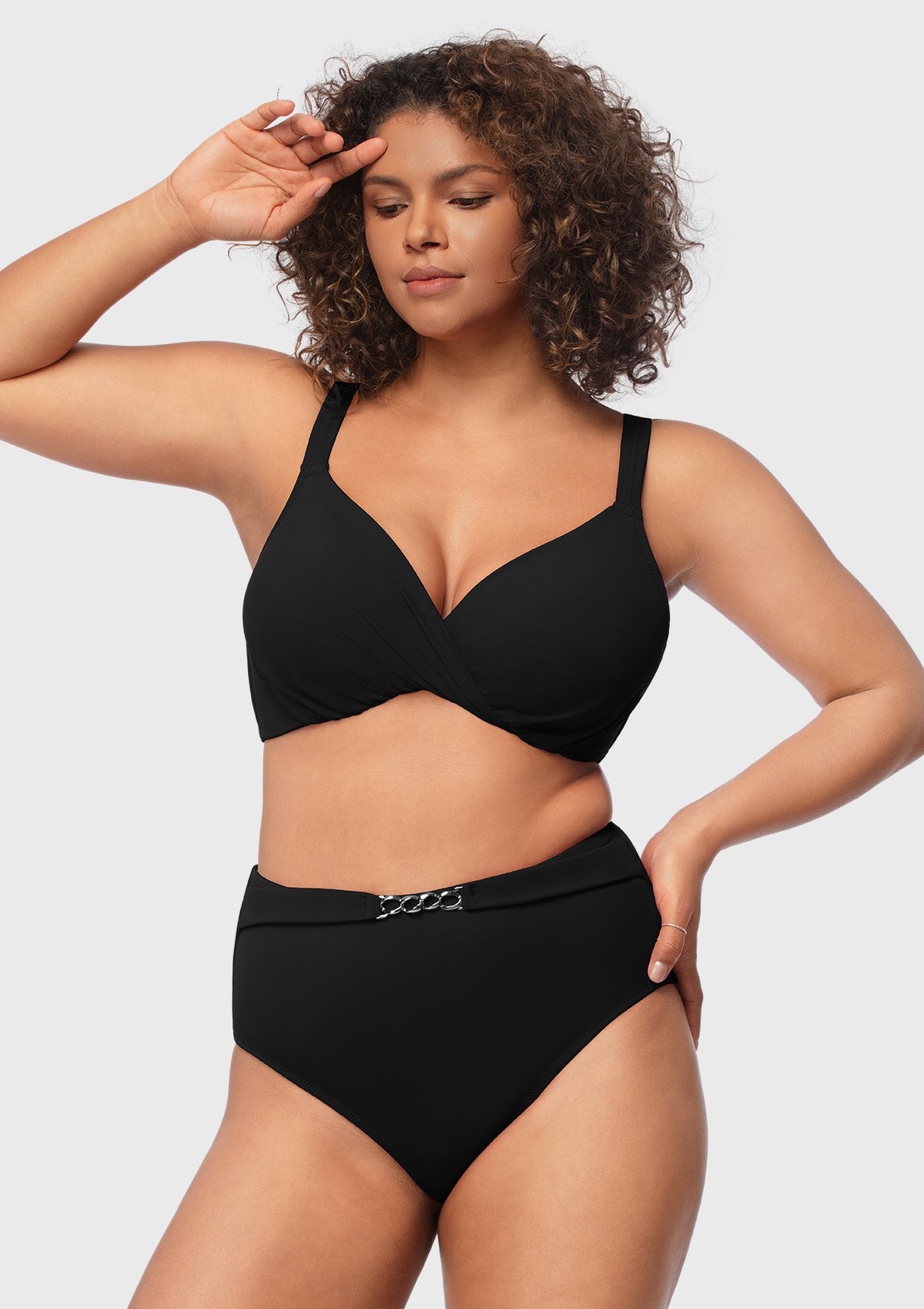 Ruched Crisscross Front Underwire Swim Bikini Set - HSIA