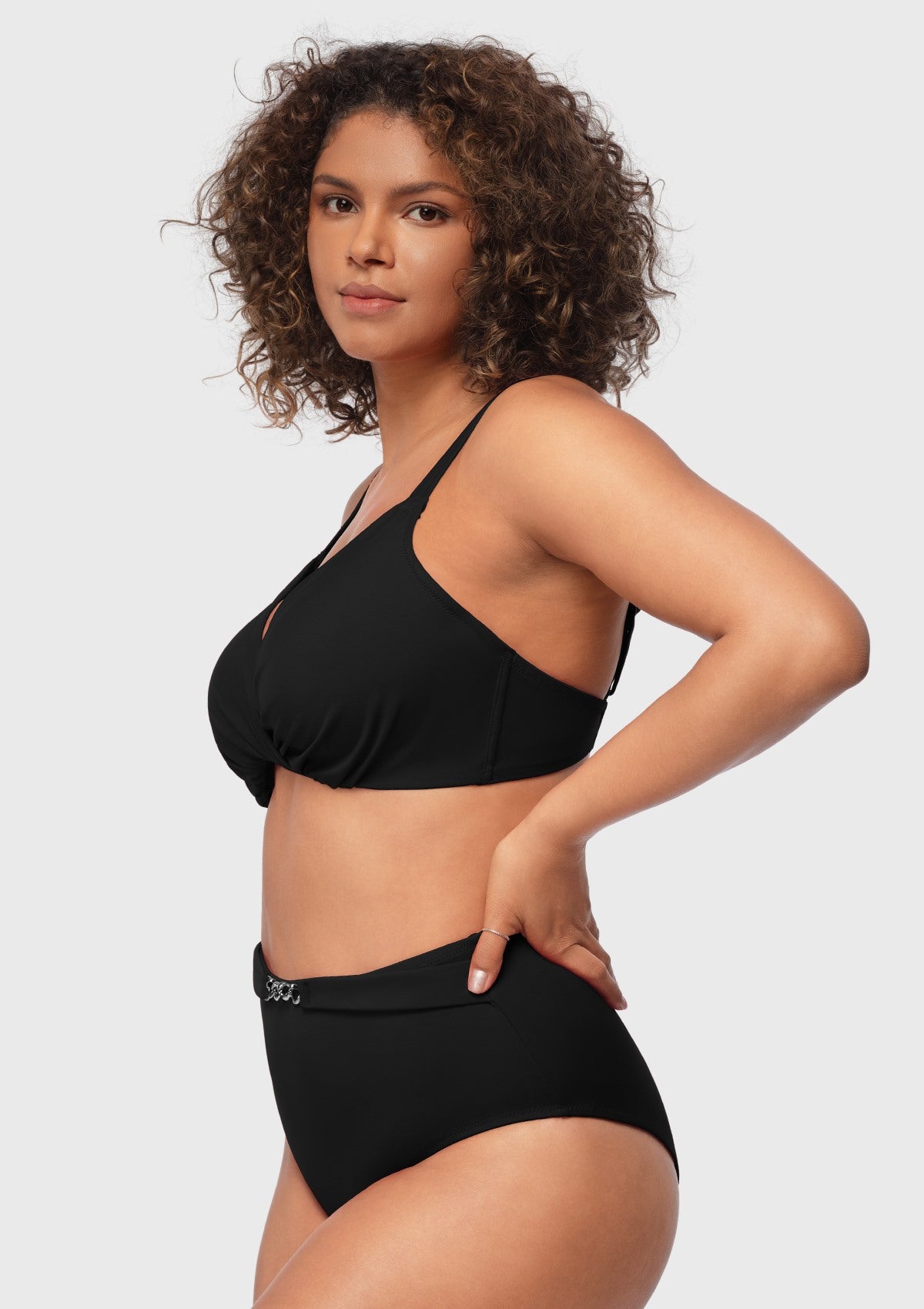 Ruched Crisscross Front Underwire Swim Bikini Set - HSIA