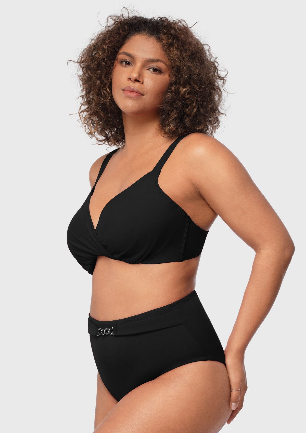 Ruched Crisscross Front Underwire Swim Bikini Set - HSIA
