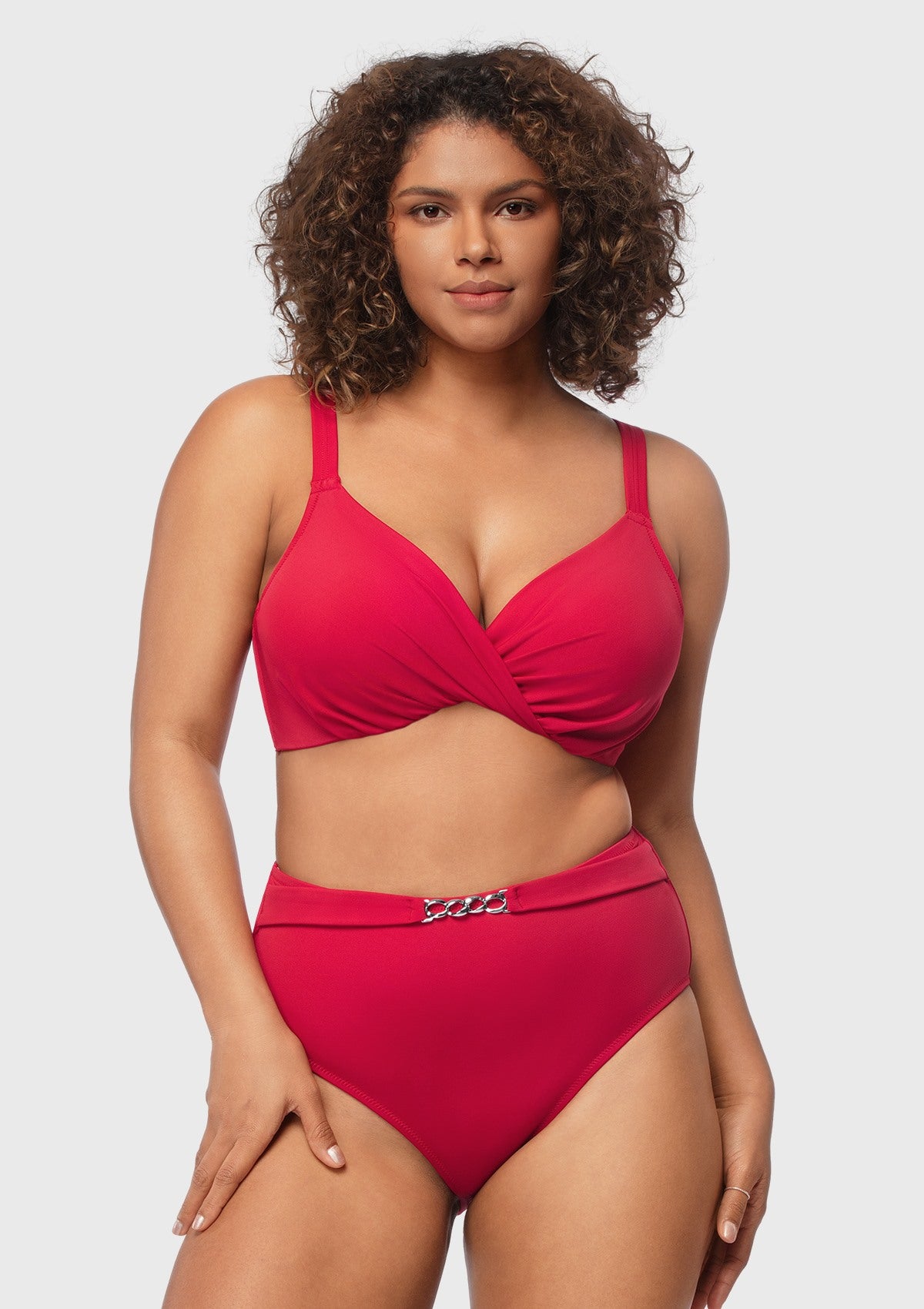 Ruched Crisscross Front Underwire Swim Bikini Set - HSIA
