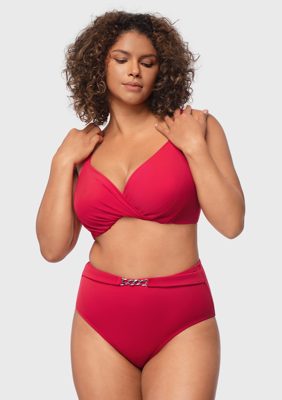 Ruched Crisscross Front Underwire Swim Bikini Set - HSIA