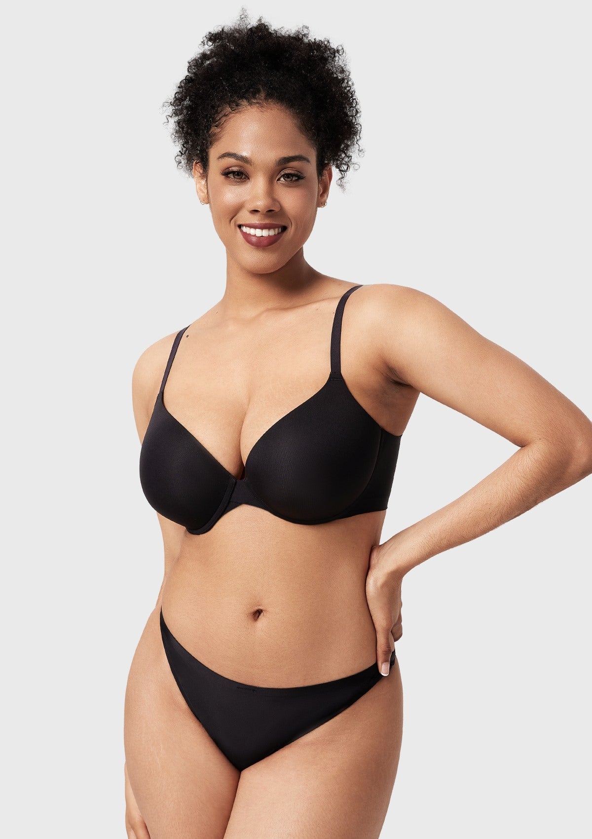 Songful Seamless Support Plunge Push-Up Lightly Padded T-Shirt Full Coverage Underwire Bra - HSIA