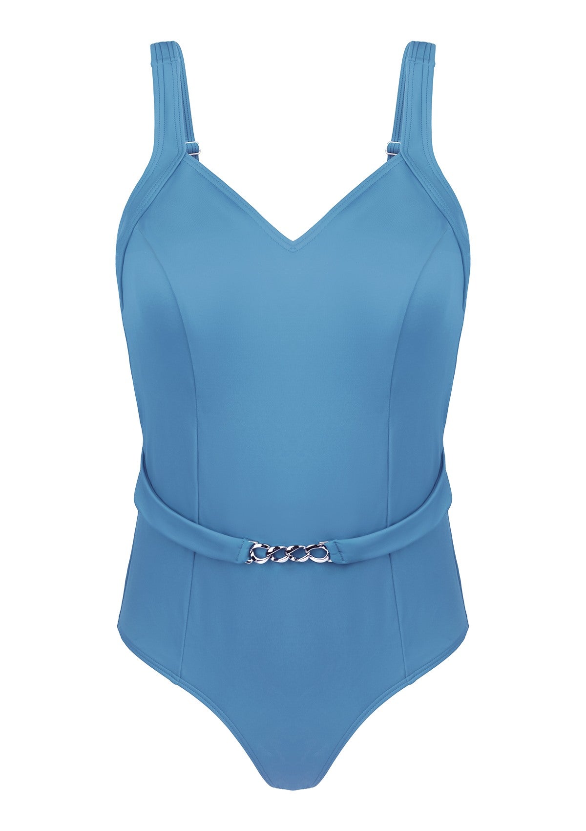 V-Neck Chain Trim One-Piece Swimwear - HSIA