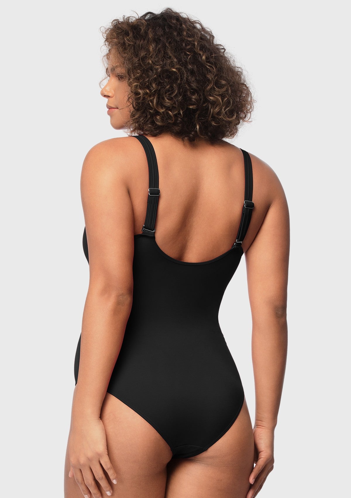 V-Neck Chain Trim One-Piece Swimwear - HSIA