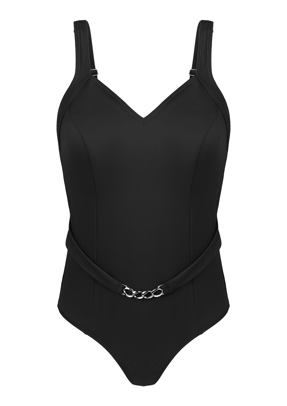 V-Neck Chain Trim One-Piece Swimwear - HSIA