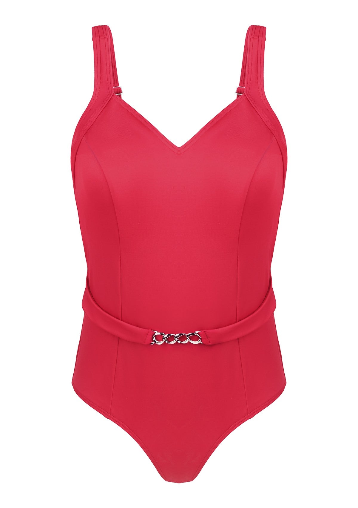 V-Neck Chain Trim One-Piece Swimwear - HSIA