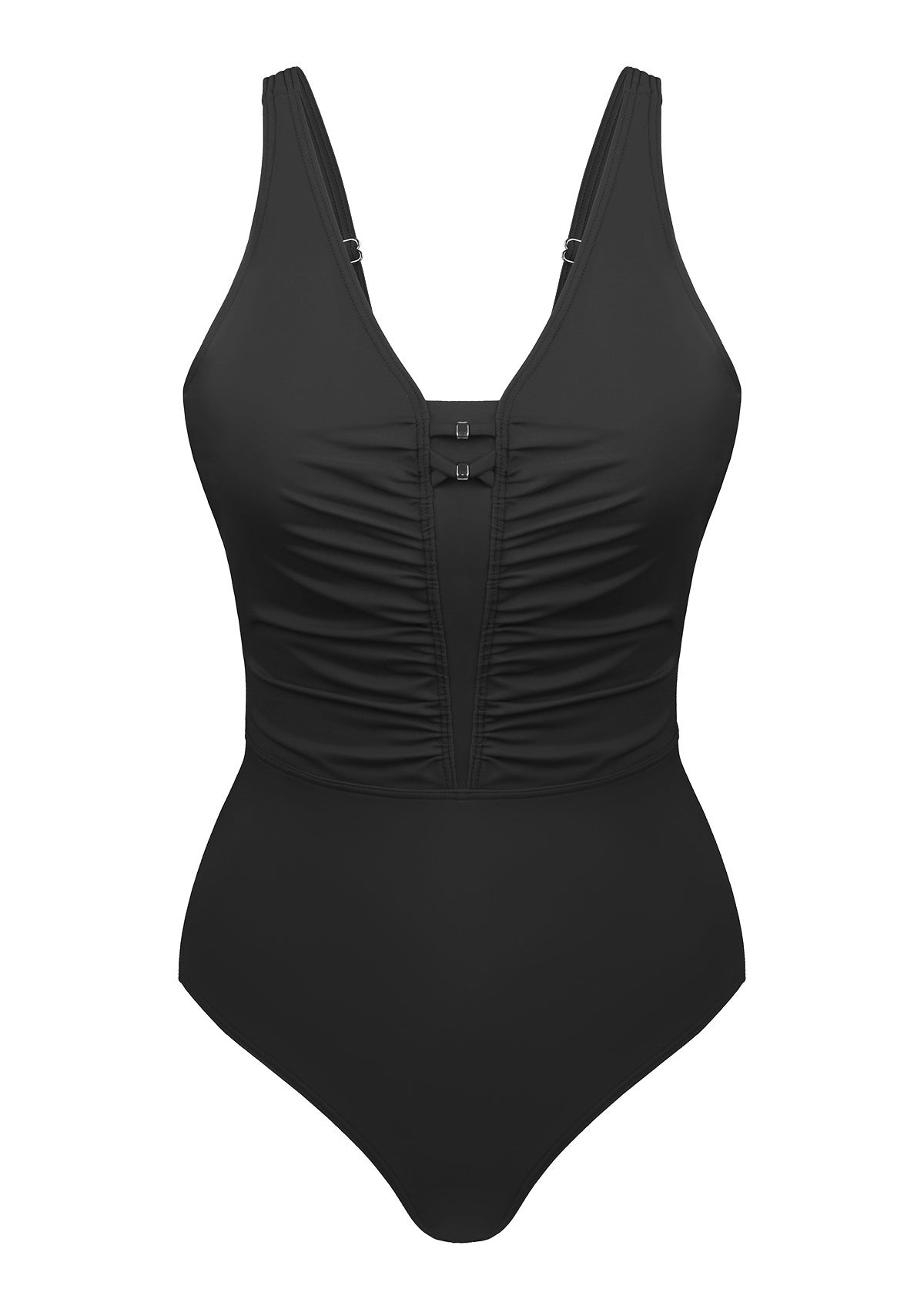 V-Neck Shirred One-Piece Swimwear - HSIA
