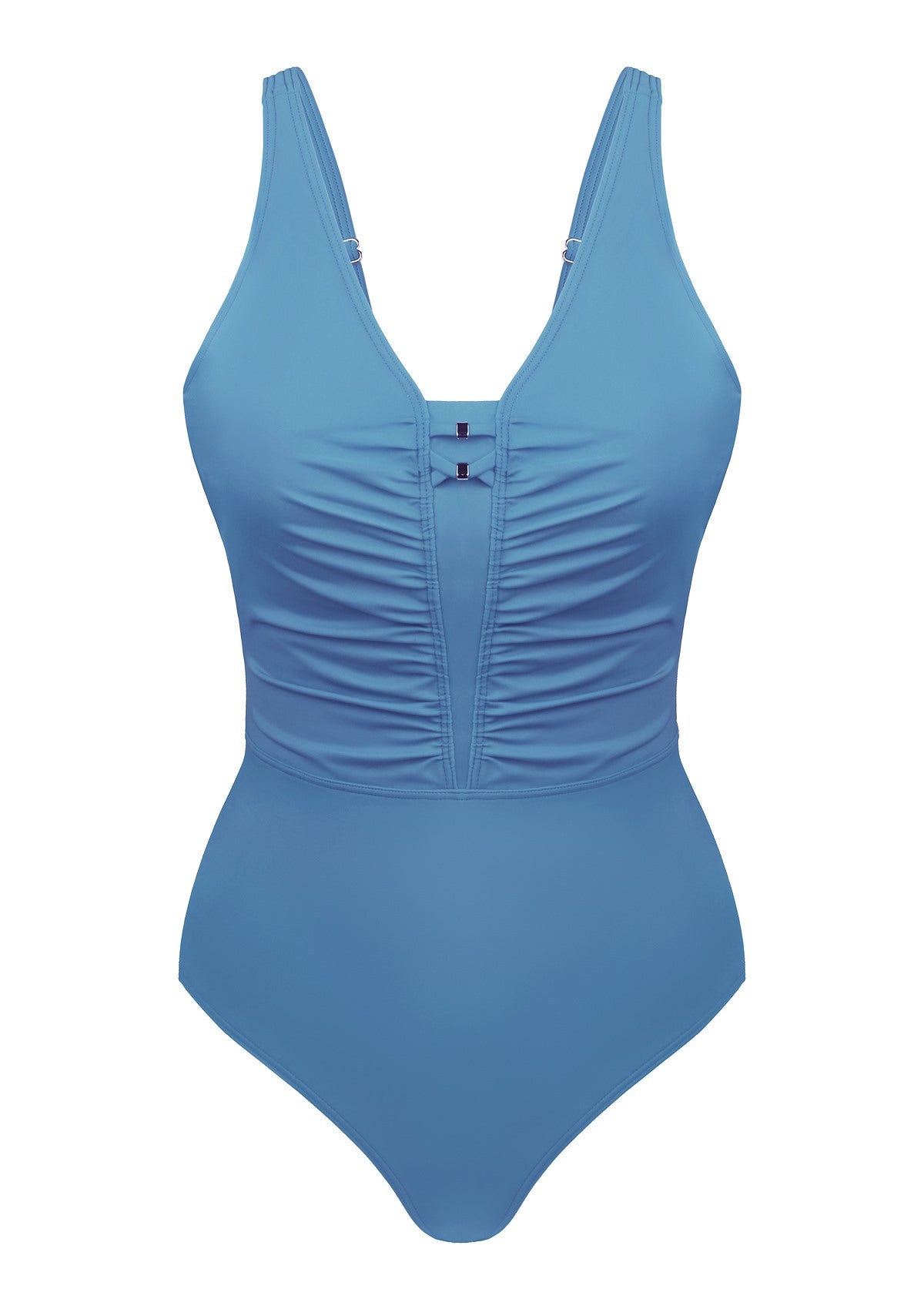 V-Neck Shirred One-Piece Swimwear - HSIA