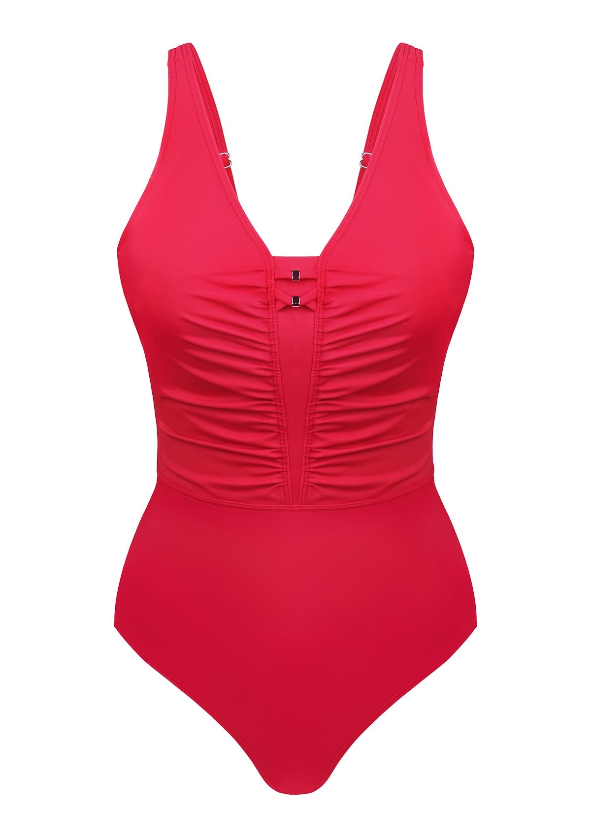 V-Neck Shirred One-Piece Swimwear - HSIA