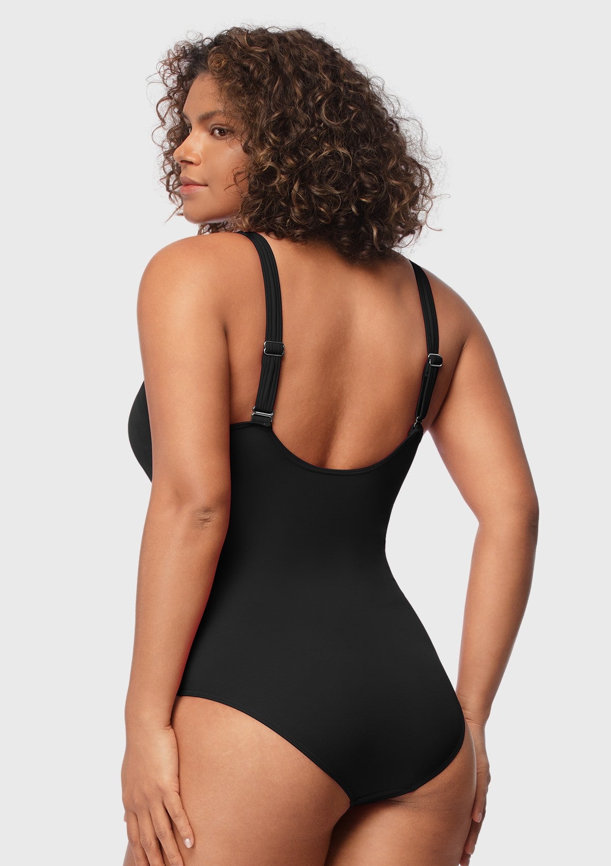 V-Neck Shirred One-Piece Swimwear - HSIA