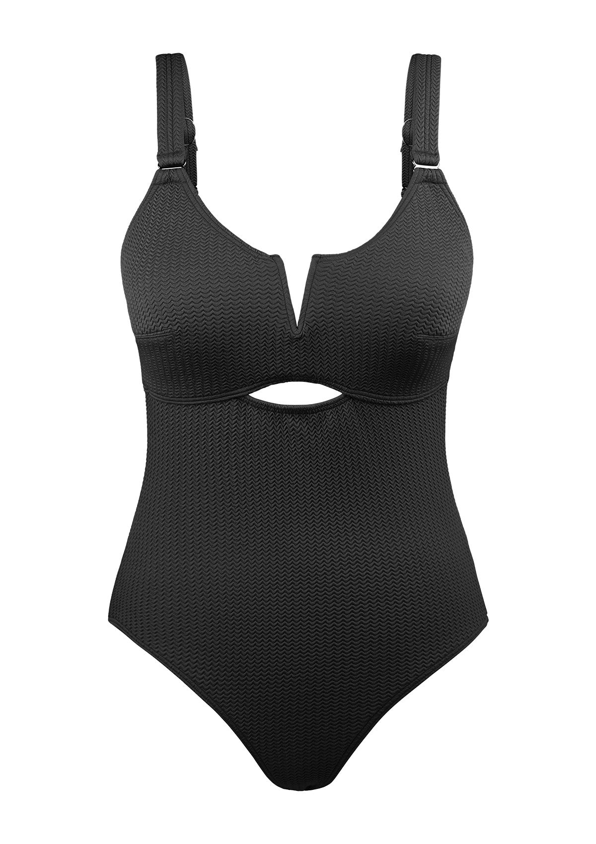 V-wire Plunge Textured One-piece Cutout Swimsuit - HSIA