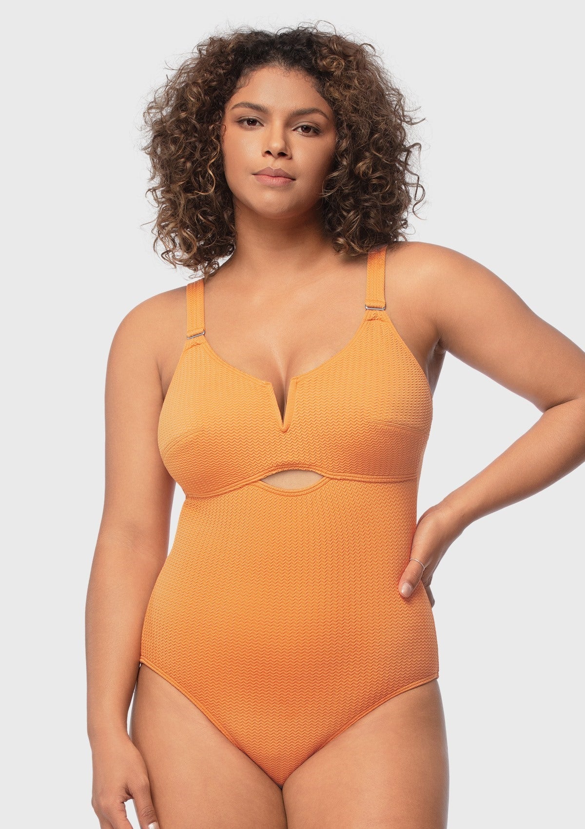 V-wire Plunge Textured One-piece Cutout Swimsuit - HSIA