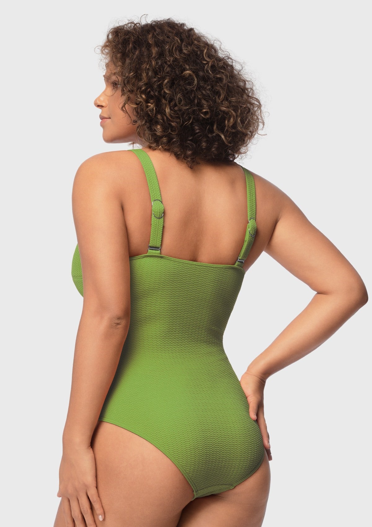 V-wire Plunge Textured One-piece Cutout Swimsuit - HSIA