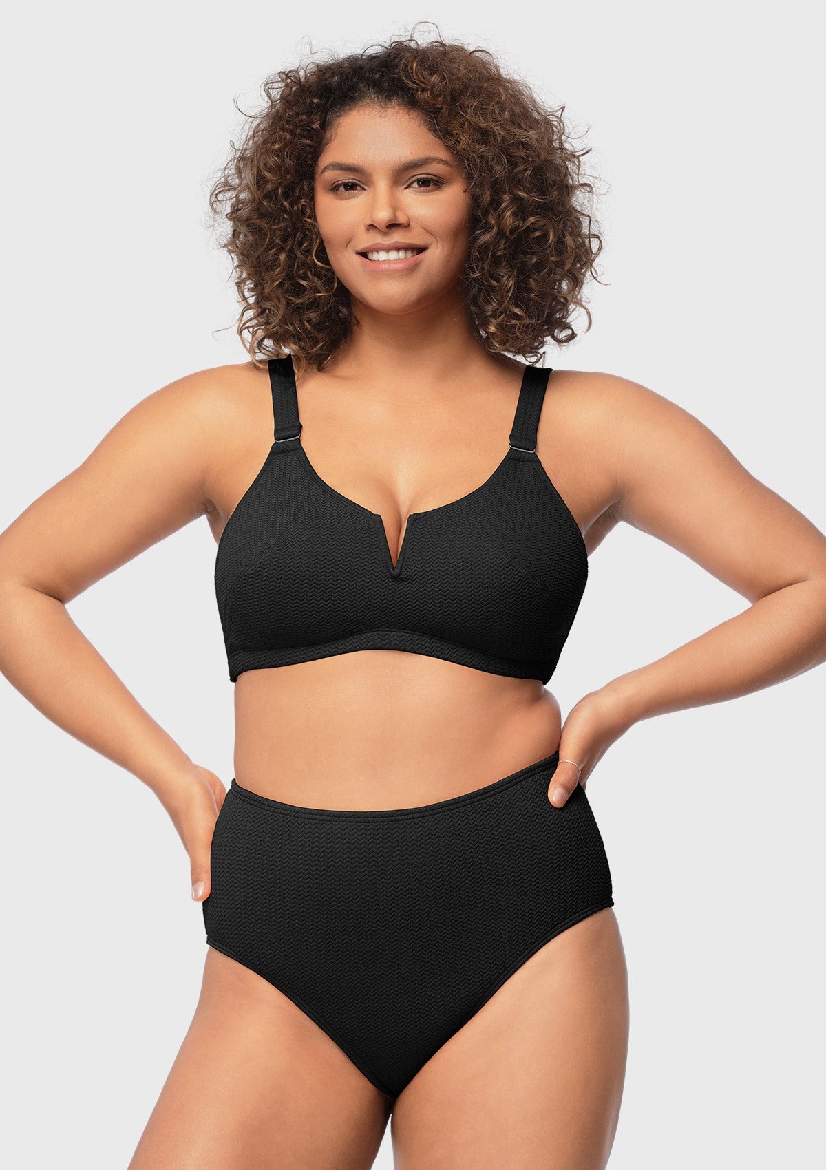 V-wire Plunge Textured Two-piece Bikini Set - HSIA