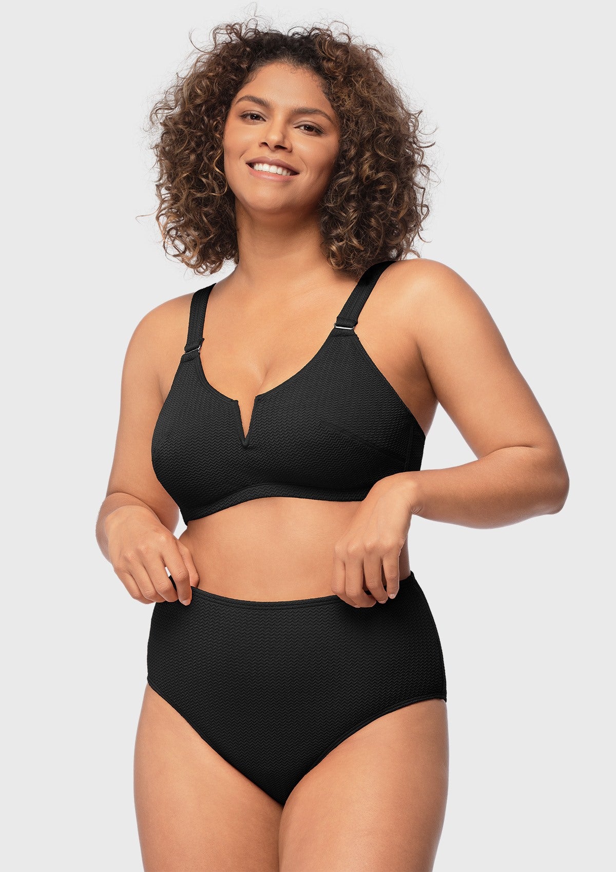 V-wire Plunge Textured Two-piece Bikini Set - HSIA