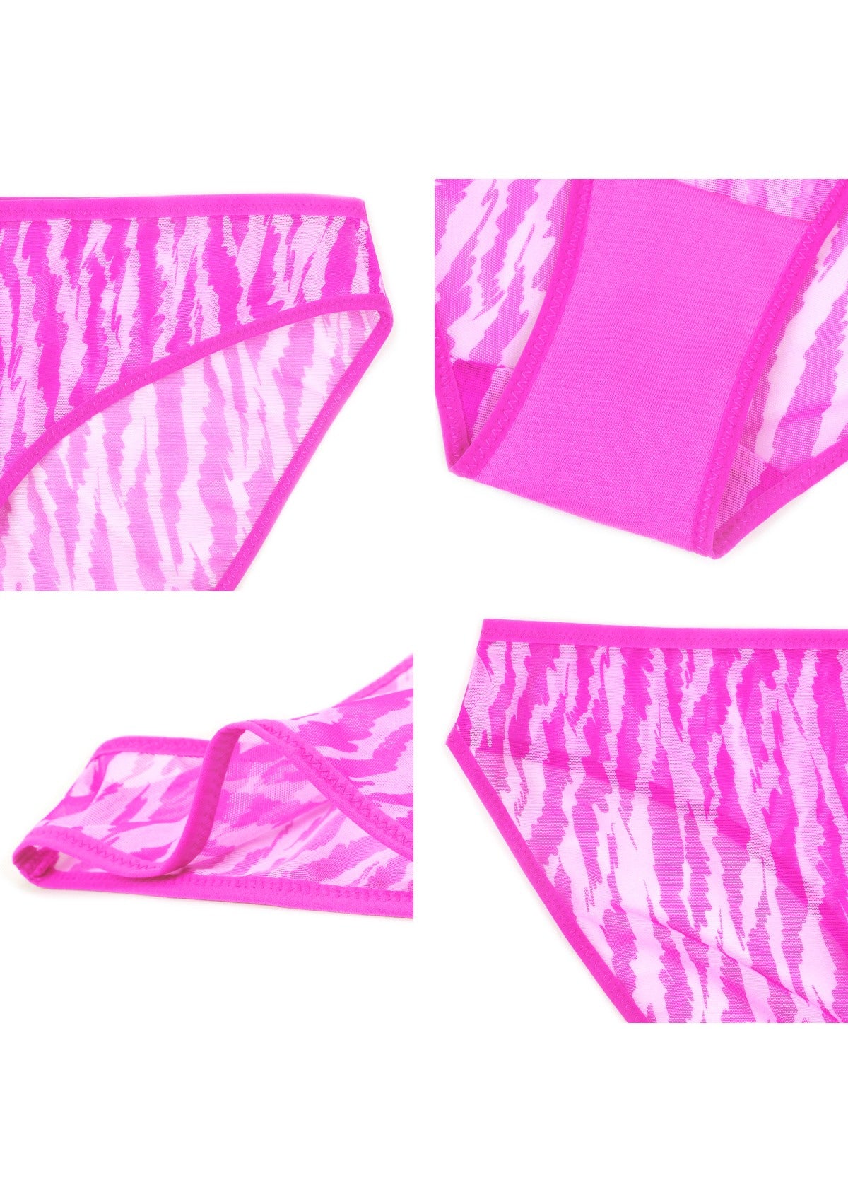 Zebra Wild Breathable Barbie Pink Mesh Bikini Underwear - HSIA