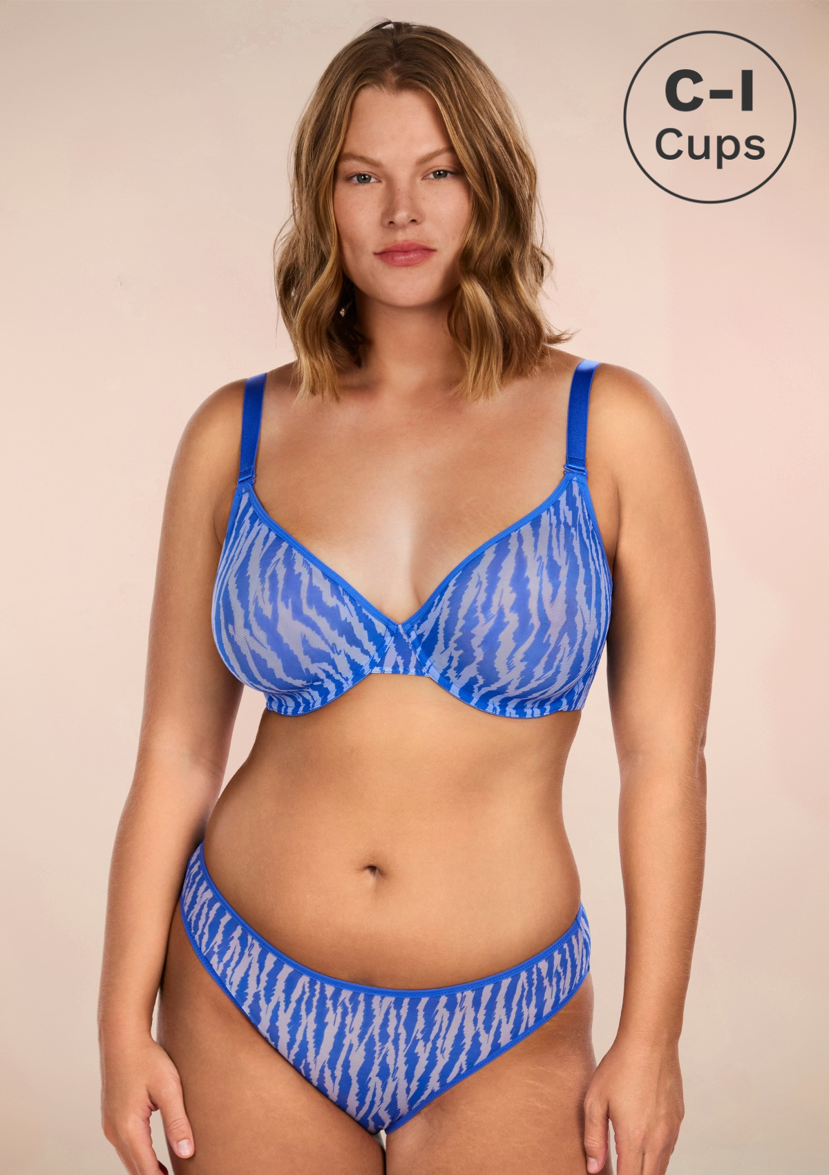 Zebra Wild Unlined Blue Underwire Mesh Bra Set - HSIA