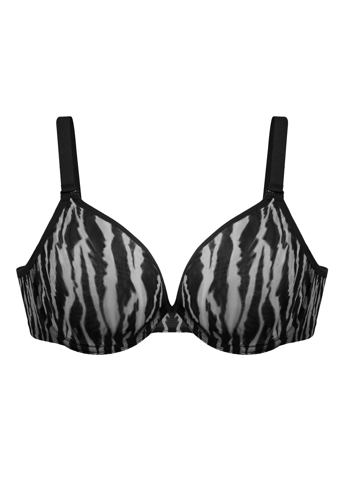Zebra Wild Black Unlined Underwire Mesh Bra Set - HSIA