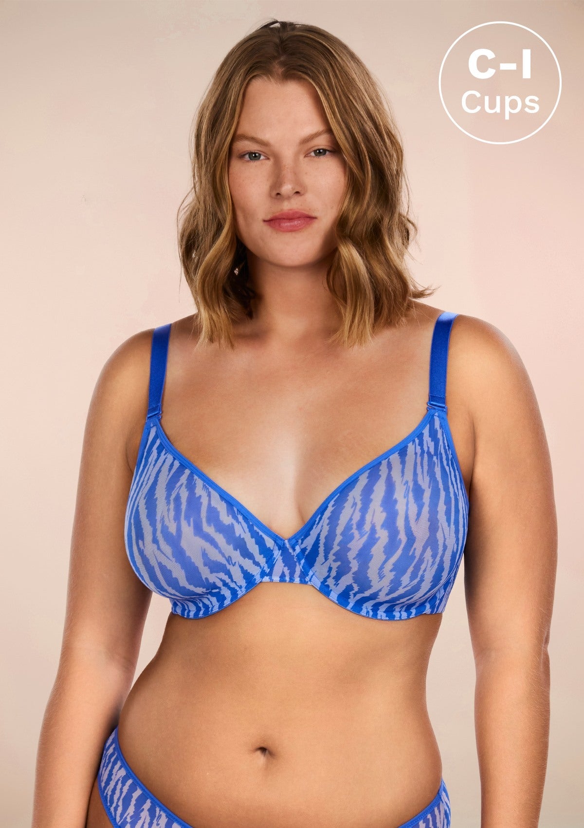 Zebra Wild Unlined Blue Underwire Mesh Bra Set - HSIA