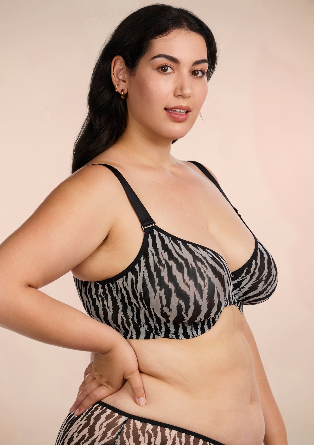 Zebra Wild Black Unlined Underwire Mesh Bra Set - HSIA