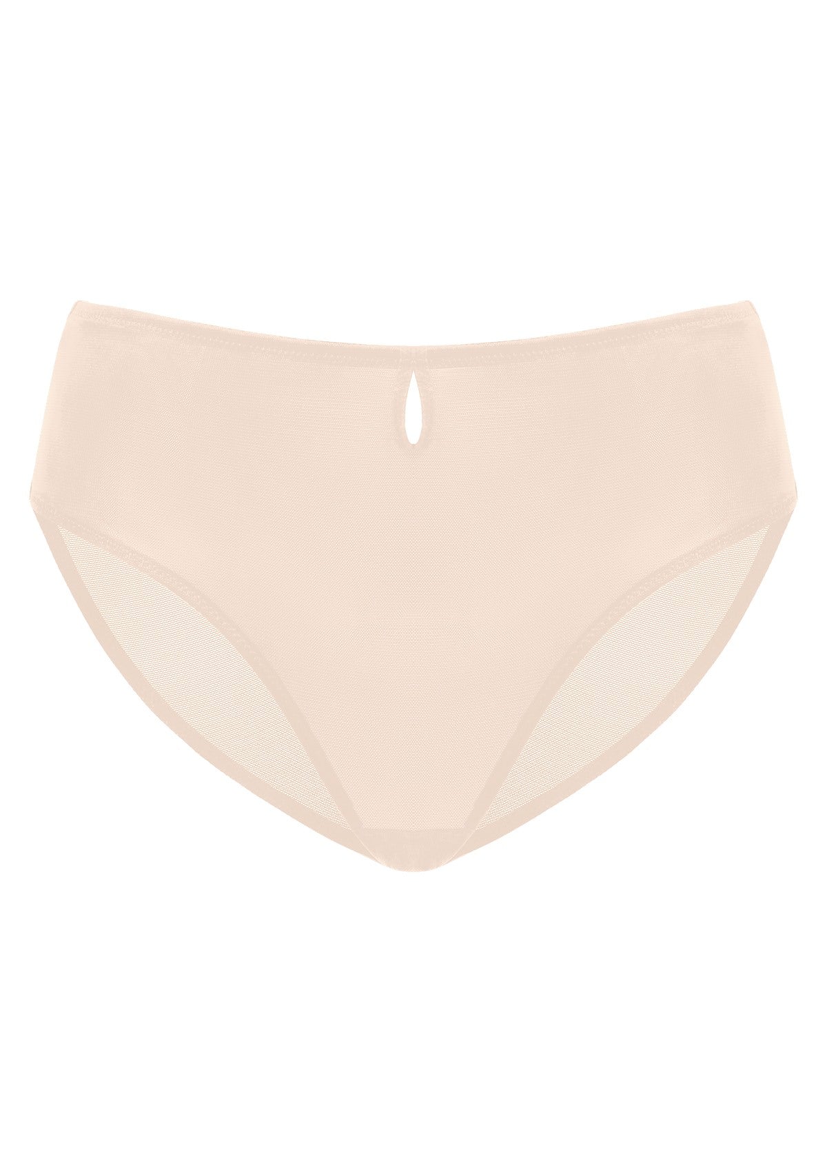 3D product image of Almond Beige Bella smooth mesh bikini underwear, showing the breathable sheer fabric.
