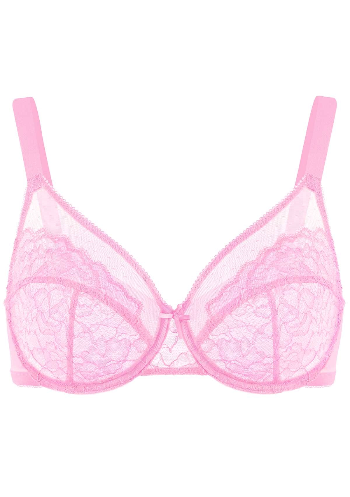 (Cardi B recommends)Enchante Pink Lace Unlined Underwire Bra Set - HSIA